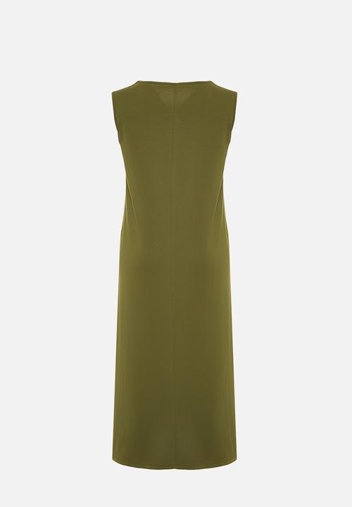 Trendyol - Sleeveless long lining undershirt dress - khaki