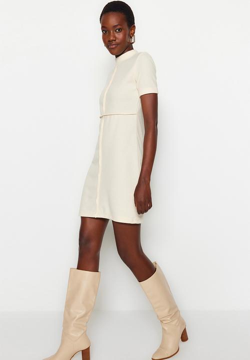 Trendyol - A-line/ bell formal knitted mini knitted dress  - beige