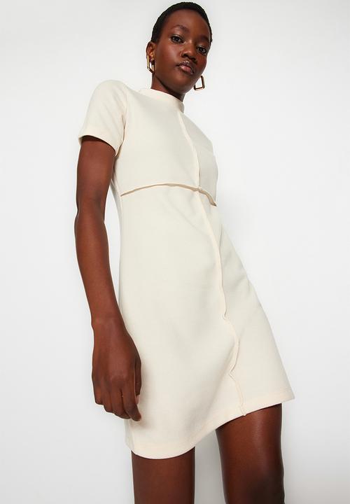 Trendyol - A-line/ bell formal knitted mini knitted dress  - beige