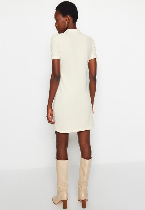 Trendyol - A-line/ bell formal knitted mini knitted dress  - beige