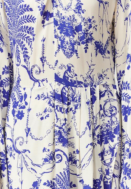 Trendyol - Patterned collar detail wide sleeve viscose woven dress - navy blue