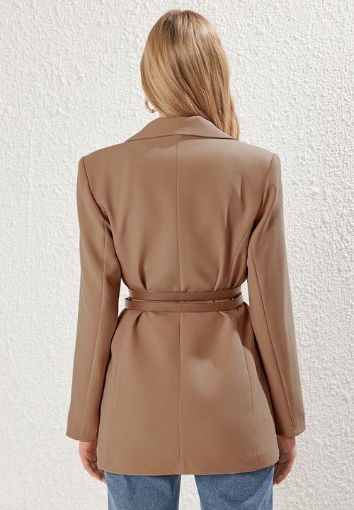 Trendyol - Brown double belted lined woven jacket - light brown