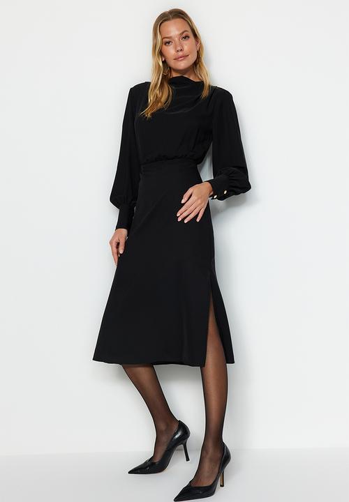Trendyol - Midi slit woven dress  - black
