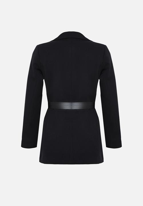 Trendyol - Double belted lined woven jacket - black