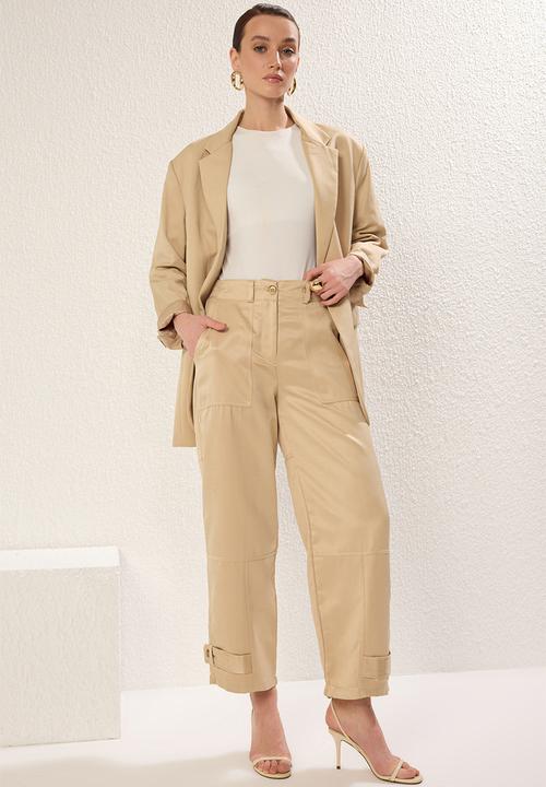Trendyol - Wide leg soft gabardine woven trousers - beige