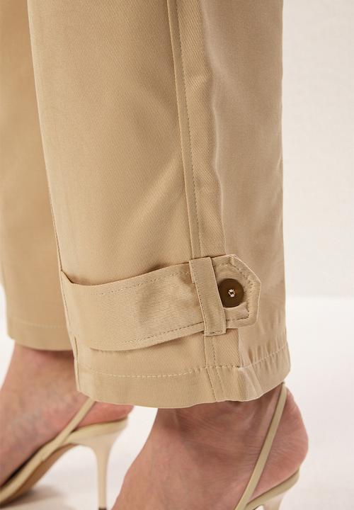 Trendyol - Wide leg soft gabardine woven trousers - beige