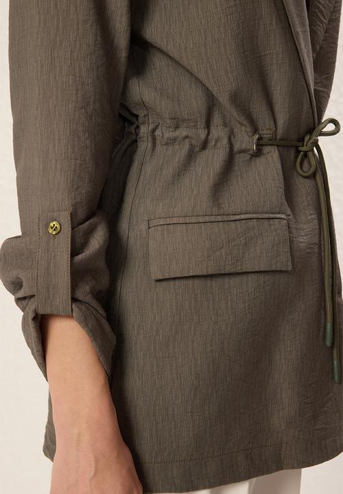 Trendyol - Waist hidden belted gathered woven blazer jacket  - khaki