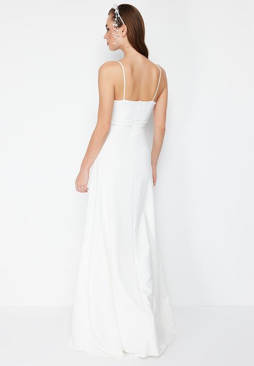 Trendyol - A-line woven elegant evening prom dress - white