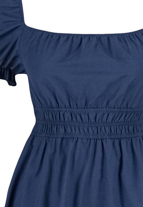 Trendyol - Balloon sleeve lined midi woven dress - navy blue