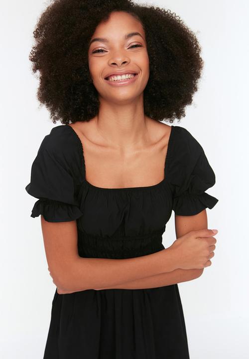 Trendyol - Balloon sleeve lined midi woven dress - black