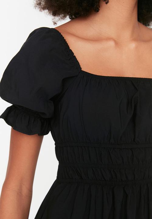 Trendyol - Balloon sleeve lined midi woven dress - black