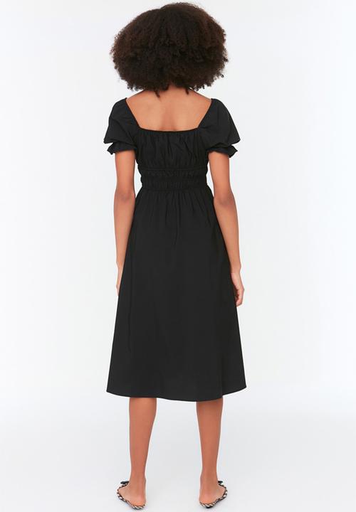 Trendyol - Balloon sleeve lined midi woven dress - black