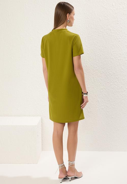 Trendyol - Pocket look skater/waist open mini crepe dress  - green