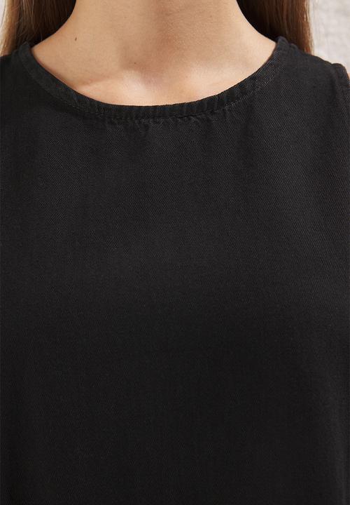 Trendyol - Black flounce oversize mini denim dress  - black