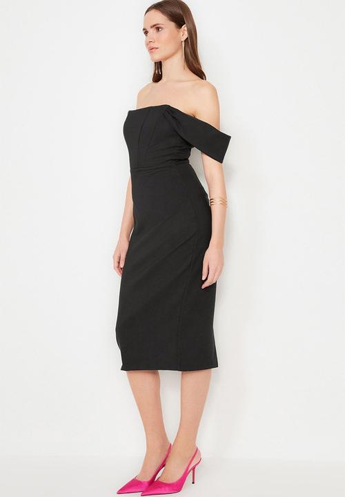 Trendyol - Bodycon corset detailed woven elegant evening  dress - black