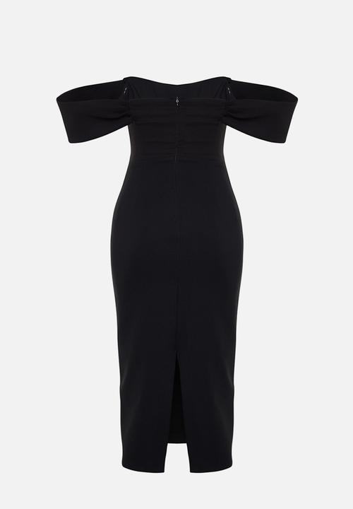 Trendyol - Bodycon corset detailed woven elegant evening  dress - black