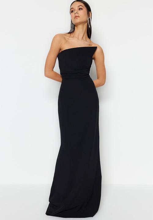 Trendyol - One shoulder woven long elegant evening night graduation dress  - black