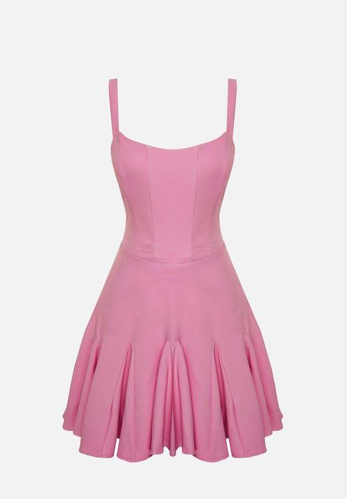 Trendyol - A-line corset piping woven short evening  dress  - pink