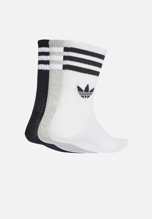 adidas Originals - 3-Stripes Crew Socks 3 Pairs - White/Grey/Black