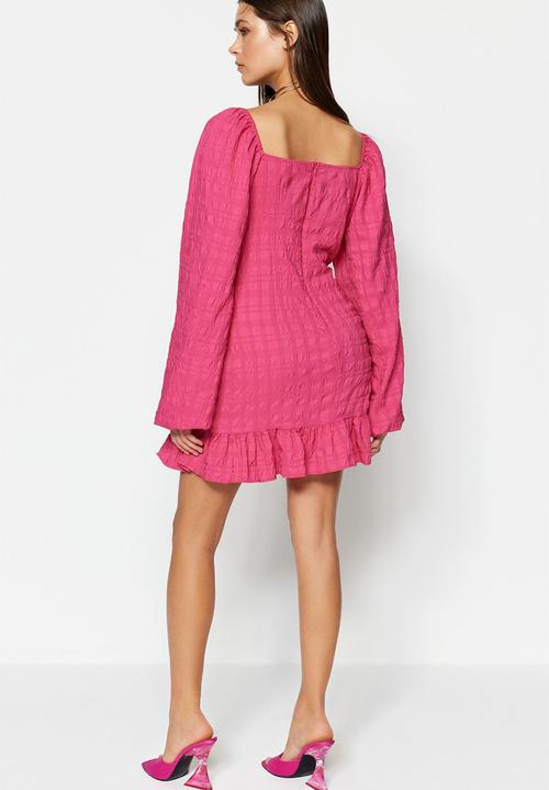 Trendyol - Tie detailed woven short elegant evening night graduation dress  - fuchsia