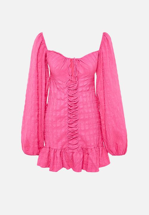 Trendyol - Tie detailed woven short elegant evening night graduation dress  - fuchsia