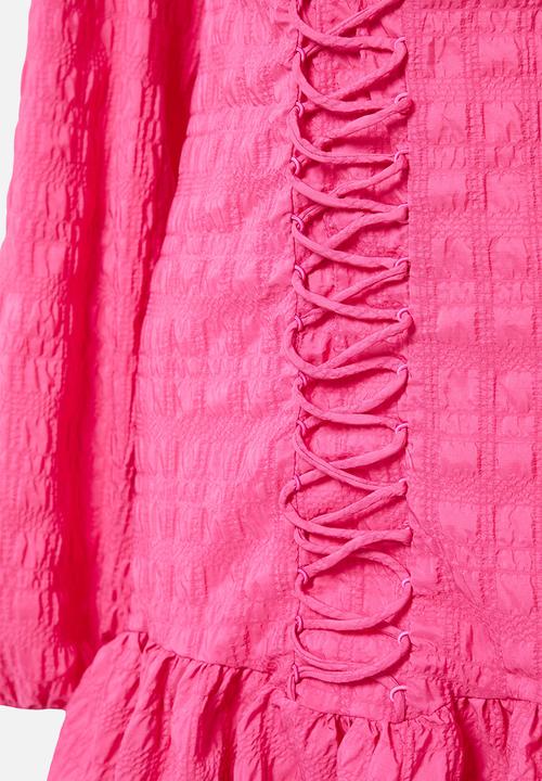 Trendyol - Tie detailed woven short elegant evening night graduation dress  - fuchsia