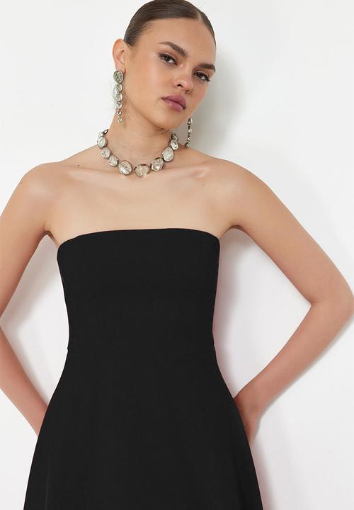 Trendyol - A-line strapless woven elegant evening prom dress  - black