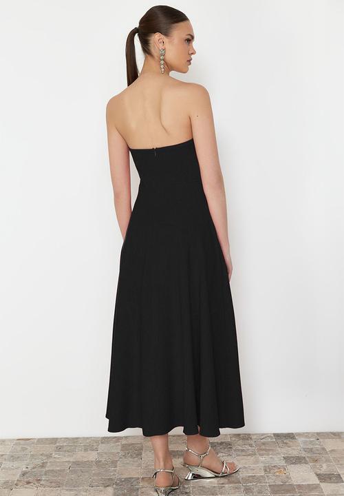 Trendyol - A-line strapless woven elegant evening prom dress  - black