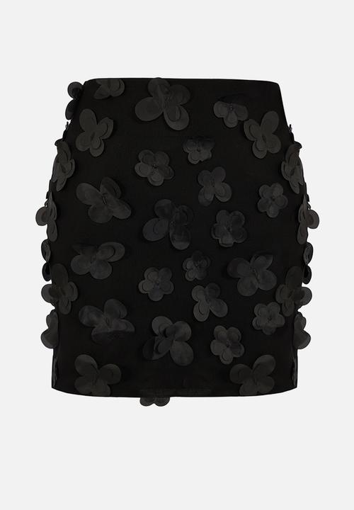 Trendyol - 3d floral woven skirt  - black