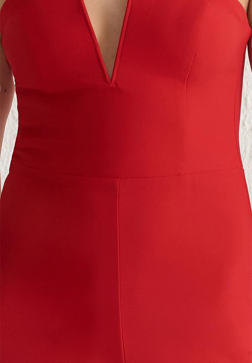 Trendyol - V neck strapless woven jumpsuit  - red