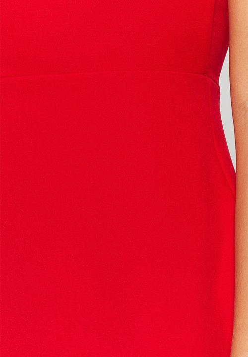 Trendyol - Fitted midi pencil skirt woven dress with accessory detail on the collar  - red