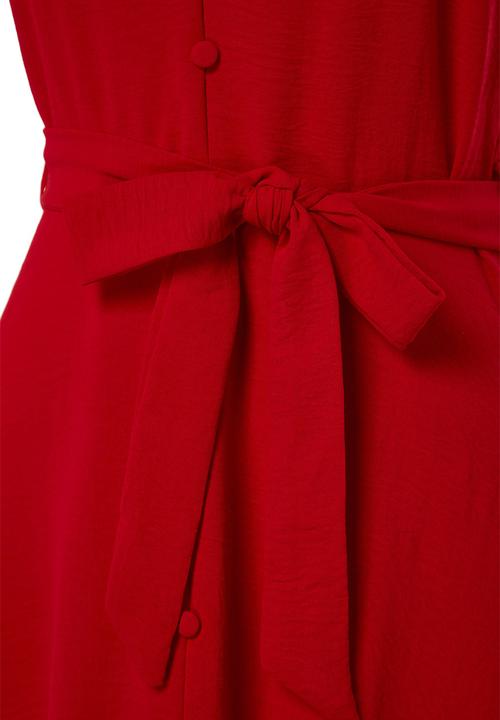 Trendyol - Belted a-cut flounced button detailed woven maxi dress  - red