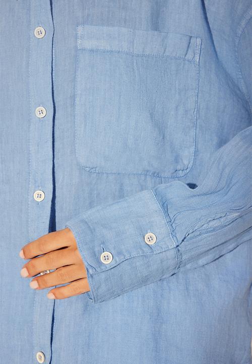 Trendyol - Linen oversize shirt  - blue