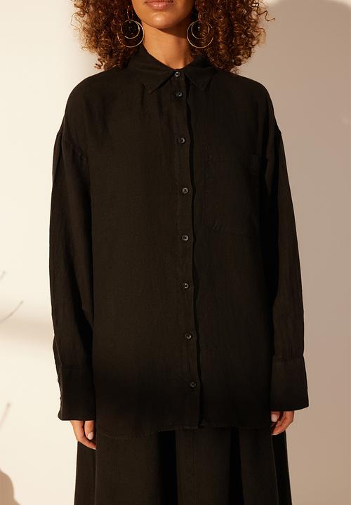 Trendyol - Linen oversize shirt  - black