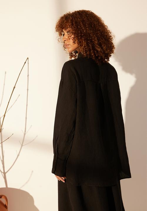 Trendyol - Linen oversize shirt  - black