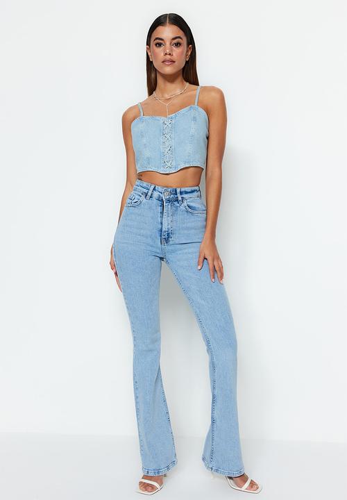 Trendyol - Sustainable high waist flare jeans  - light blue