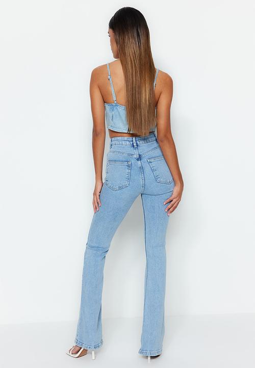 Trendyol - Sustainable high waist flare jeans  - light blue