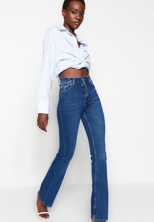 Trendyol - Sustainable high waist flare jeans  - dark blue