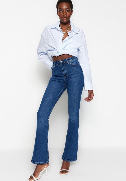 Trendyol - Sustainable high waist flare jeans  - dark blue