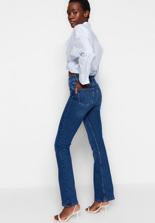 Trendyol - Sustainable high waist flare jeans  - dark blue