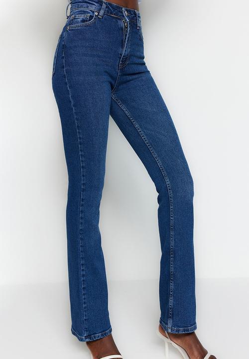 Trendyol - Sustainable high waist flare jeans  - dark blue