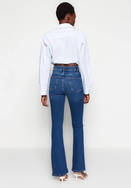 Trendyol - Sustainable high waist flare jeans  - dark blue