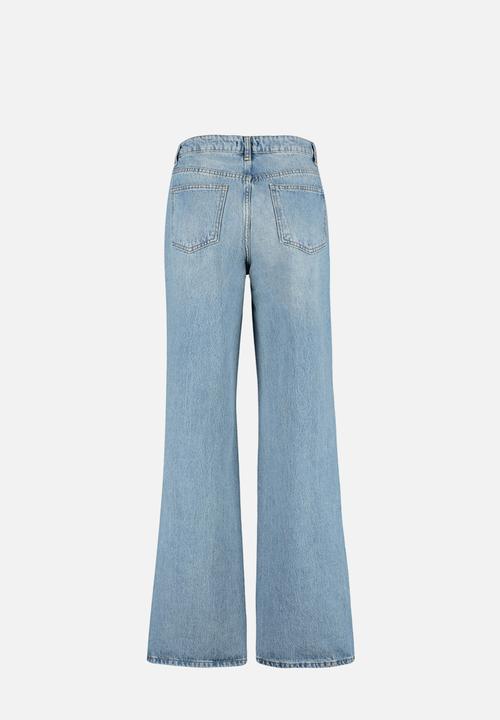 Trendyol - Pale effect vintage low waist wide leg jeans  - ripped blue