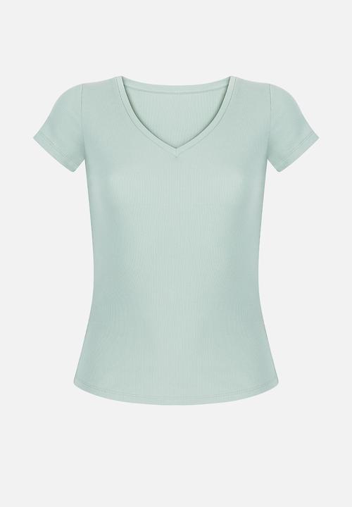 Hunkemoller - Top Ss Rib Jersey V-Neck - green