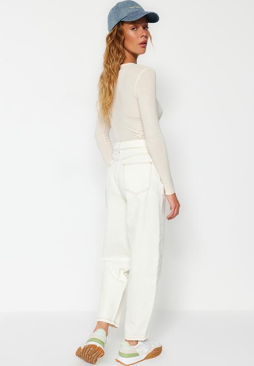 Trendyol - High waist barrel baggy jeans  - white