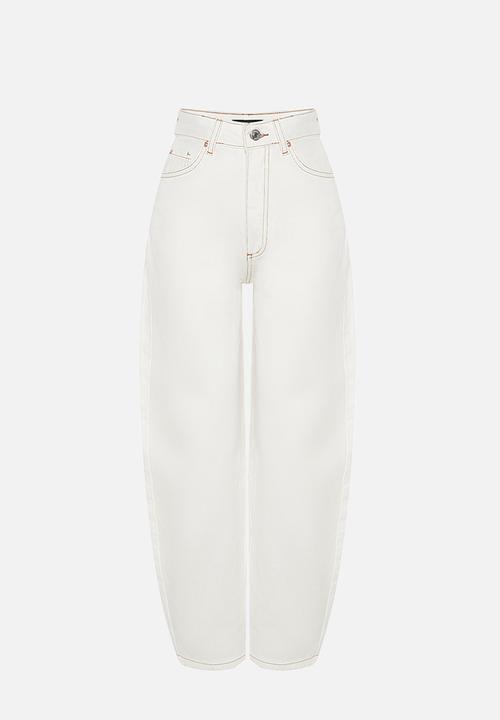 Trendyol - High waist barrel baggy jeans  - white