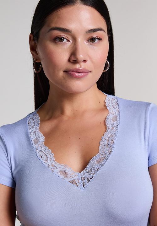 Hunkemoller - PJ Ss Jersey Lace Nanna - blue