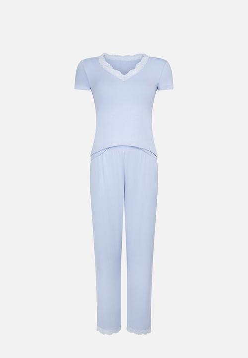 Hunkemoller - PJ Ss Jersey Lace Nanna - blue