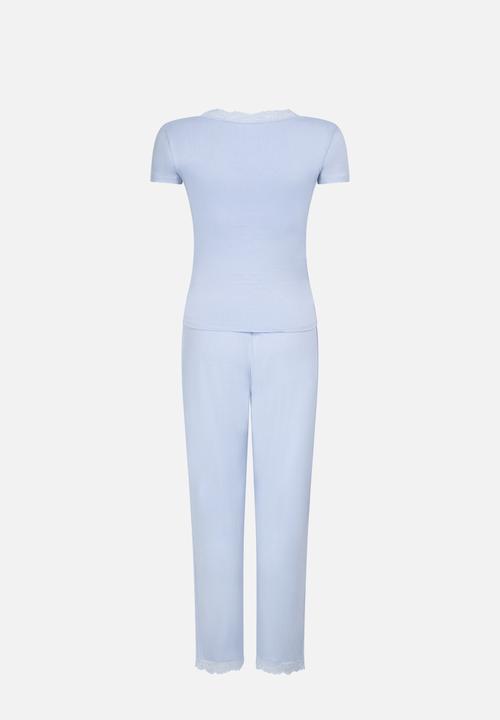 Hunkemoller - PJ Ss Jersey Lace Nanna - blue