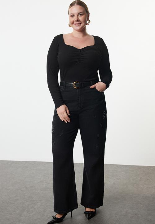 Trendyol - Plus size camisole knitted plus size blouse  - black
